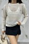 Women's Cream Openwork Knitwear Blouse - 5