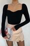 Women's Black Sweetheart Neckline Ribbed Knitwear Sweater - 3