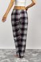 Women's Cotton Plaid Patterned Pajama Bottoms Sweatpants with Ribbon Burgundy Navy Blue Square - 7