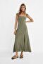 Linen Blended Midi Dress - Cross Flowing Back Detail
