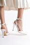 Women's White Leather Back-Strapped Heeled Shoes - 4