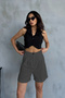 Anthracite Double-Cuffed Pleated Fabric Palazzo Shorts