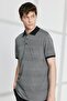 Men's Black Comfort Fit Polo Neck Jacquard T-Shirt