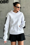 Unisex White Sleeve Detailed Plain Hooded Oversize Sweatshirt - 5