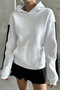 Unisex White Sleeve Detailed Plain Hooded Oversize Sweatshirt - 2