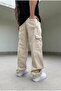 Baggy Beige Cargo Pocket Lace Detailed Trousers - 8