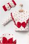 Lace Heart Patterned Big Bow 3-Piece Baby Girl Set - 3
