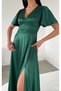 Women's Long Slit Bat Sleeve V-Neck Backless Evening Dress Engagement Wedding Night Dress Emerald Green - 3