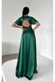 Women's Long Slit Bat Sleeve V-Neck Backless Evening Dress Engagement Wedding Night Dress Emerald Green - 2