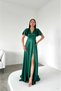 Women's Long Slit Bat Sleeve V-Neck Backless Evening Dress Engagement Wedding Night Dress Emerald Green
