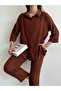 Women's Brown Double Sleeve Top and Bottom Shirt Set - 4