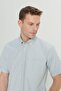 Men's Khaki Comfort Fit Relaxed Cut Button Collar Dobby Short Sleeve Shirt - 4