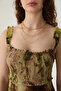 Tie Dye Patterned Strappy Linen Dress - Green - 6