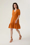 Orange Linen Dress - V-neck and Comfortable Fit