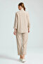 Striped Single Button Jacket - Beige - 4