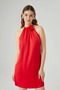 Red Mini Evening Dress with Flower Brooch Detail - 5