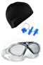 Waterproof Vacuum Swimming Goggles and Lycra Bonnet Earplug Nose Clip Set Full Pool Set