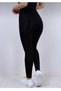 Women's Black Diving Fabric Gathering Effect High Waist Long Sports Leggings - 2