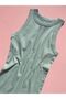 Cotton Ribbed 2-Piece Black and Green Color Halter Neck Knitted Women's T-Shirt Undershirt - 4