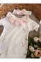 Summer Flamingo Embroidered Ruffle Collar Short Sleeved Footless Newborn Romper and Bandana - 4