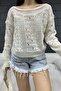 Women's Cream Boat Neck Openwork Knitwear Blouse 2454 - 7