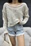 Women's Cream Boat Neck Openwork Knitwear Blouse 2454 - 6