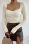 Women's Cream Sweetheart Neckline Ribbed Knitwear Sweater - 5