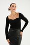 Women's Black Sweetheart Neck Knitwear Blouse