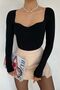 Women's Black Sweetheart Neckline Ribbed Knitwear Sweater