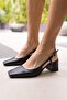 ALFAMA WOMEN'S BLACK BOX TOE THICK HEEL SANDALS - 7