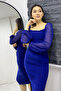 Women's Tulle Square Neck Draped Dress Black, Cobalt Blue, Pink, Lilac, Red, Powder - 2