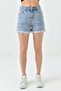 High Waist Lycra Free Light Blue Denim Shorts - Ripped Detail Jeans 70363