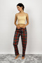 Women's Cotton Plaid Patterned Pajama Bottoms Sweatpants with Ribbon Burgundy Green Checkered - 2