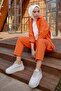 Straight Shirt Collar Women's Orange Tunic Pants - 10563 - 5