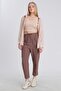 WOMEN'S Linen Textured BROWN PANTS WITH ELASTIC WAISTBAND 50826 - 2