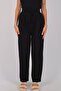 Women's Linen Textured Black Pants with Elastic Waist 50826 - 4