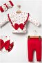 Lace Heart Patterned Big Bow 3-Piece Baby Girl Set - 2
