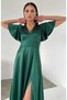Women's Long Slit Bat Sleeve V-Neck Backless Evening Dress Engagement Wedding Night Dress Emerald Green - 4
