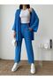 Women's Blue Kimono Trousers Knitted Set - 3