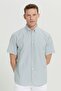 Men's Khaki Comfort Fit Relaxed Cut Button Collar Dobby Short Sleeve Shirt - 5