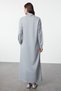 Gray Oversize Stand Collar Lace-Up Long Length Knitted Dress Tctss22Eb0132 - 5