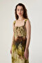 Tie Dye Patterned Strappy Linen Dress - Green - 3
