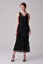 Black Lace Flounced Evening Dress