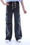 Girl's Oversize Cargo Pocket Elastic Waist Cotton Jeans