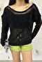 Women's Black Boat Neck Openwork Knitwear Blouse 2454 - 6