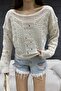Women's Cream Boat Neck Openwork Knitwear Blouse 2454 - 3