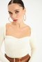Women's Cream Sweetheart Neck Knitwear Blouse - 5