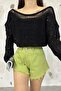 Women's Black Boat Neck Openwork Knitwear Blouse 2454 - 3