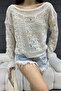 Women's Cream Boat Neck Openwork Knitwear Blouse 2454