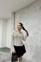 Women's Cream V-Neck Knitwear Blouse with Rose Detail on the Front - 3